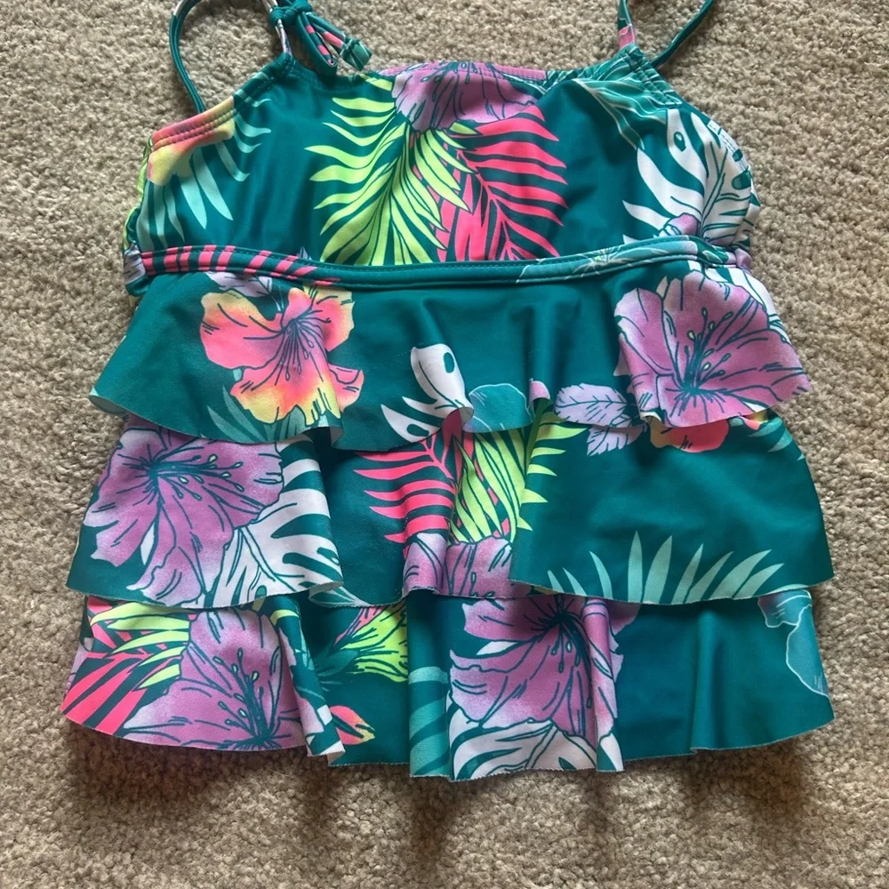 Justice Teal and Pink Floral Kids Bikini